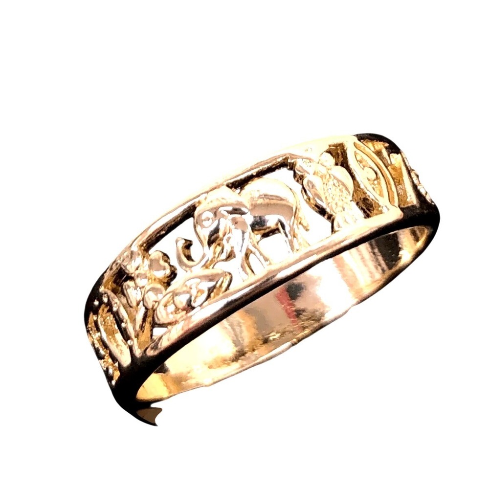 RING Laminated Gold Tone Animal Motif Ring Elephant Lucky Band Statement Size 9